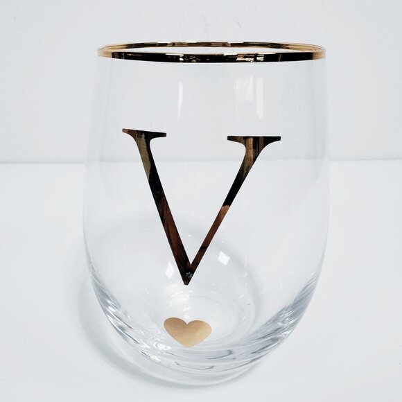 Gold Monogram Stemless Wine Glass – Letter V | NWT | 15 oz Capacity - Picture 1 of 2